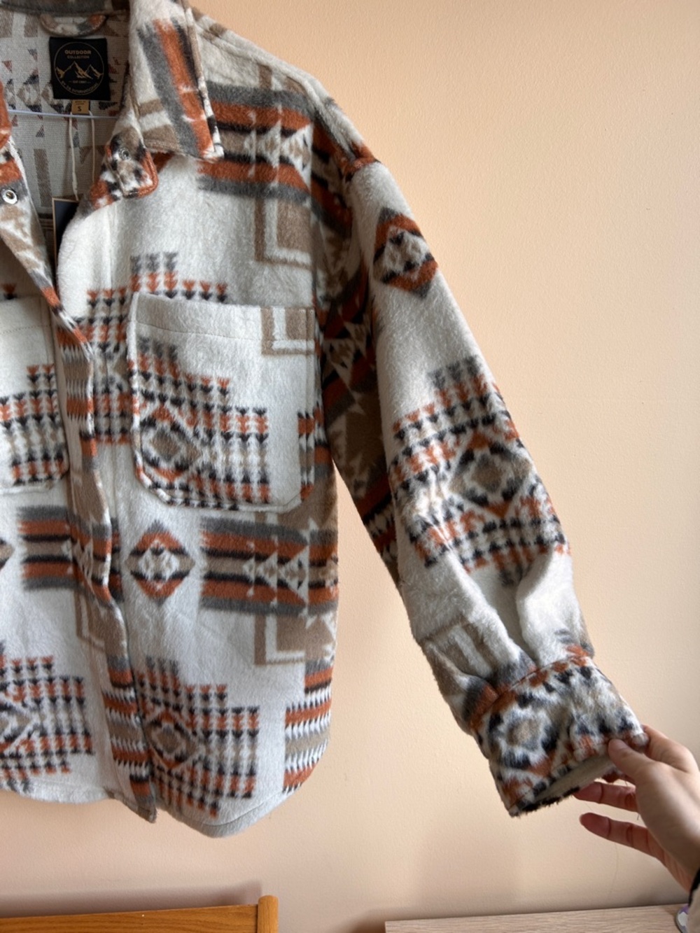 Southwestern Print Button-Up Shacket in Cream & Brown (NWT) - Picture 6 of 9